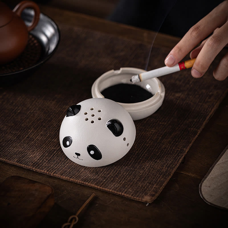 Brûleur d'encens en céramique en forme de panda mignon avec Buddha Stones pour décoration de bureau