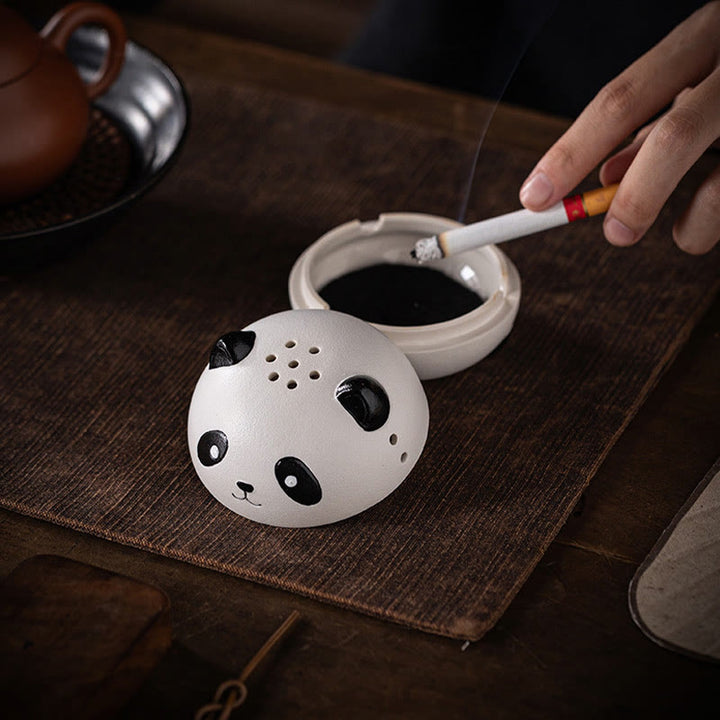 Brûleur d'encens en céramique en forme de panda mignon avec Buddha Stones pour décoration de bureau