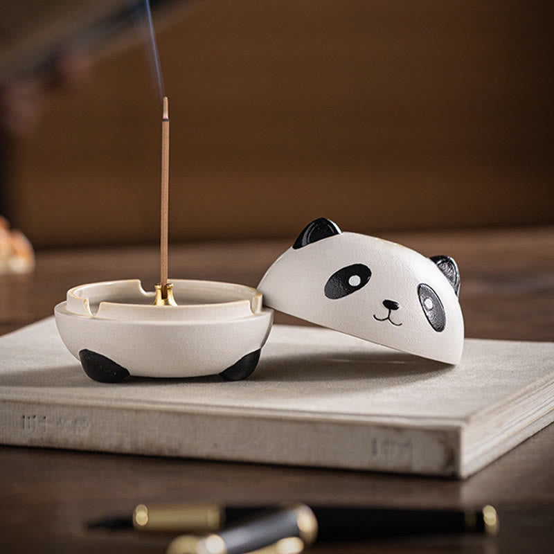Brûleur d'encens en céramique en forme de panda mignon avec Buddha Stones pour décoration de bureau