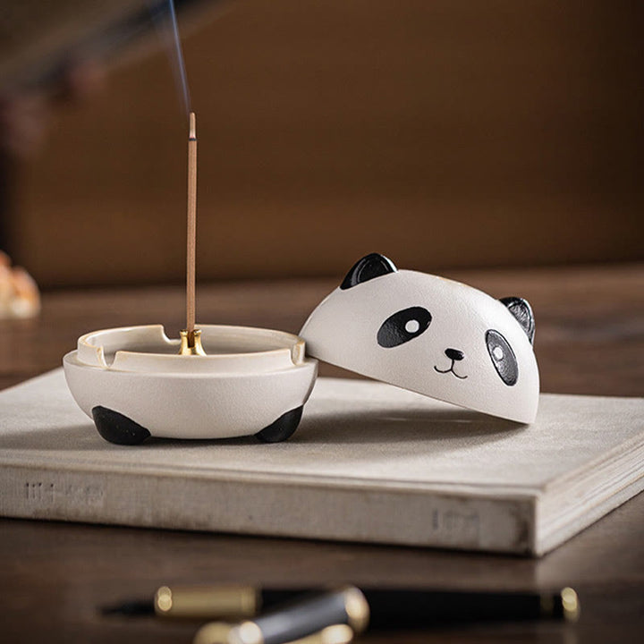 Brûleur d'encens en céramique en forme de panda mignon avec Buddha Stones pour décoration de bureau
