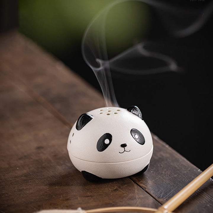 Brûleur d'encens en céramique en forme de panda mignon avec Buddha Stones pour décoration de bureau