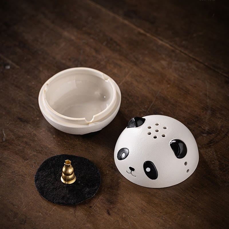Brûleur d'encens en céramique en forme de panda mignon avec Buddha Stones pour décoration de bureau