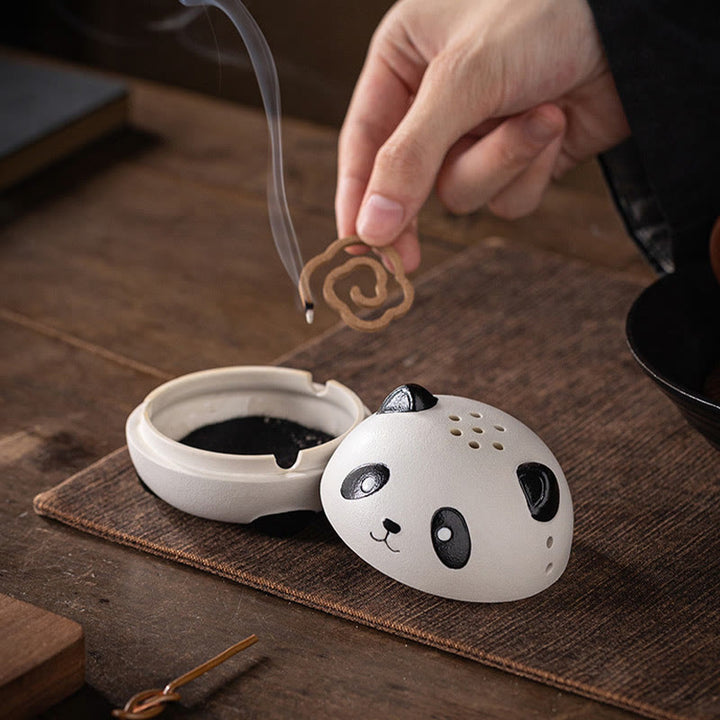 Brûleur d'encens en céramique en forme de panda mignon avec Buddha Stones pour décoration de bureau