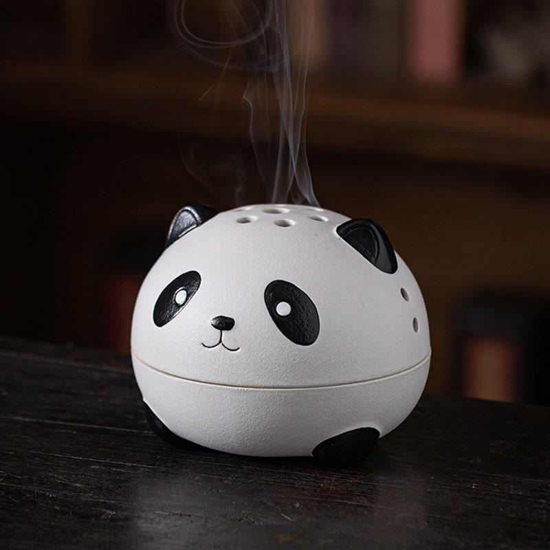 Brûleur d'encens en céramique en forme de panda mignon avec Buddha Stones pour décoration de bureau