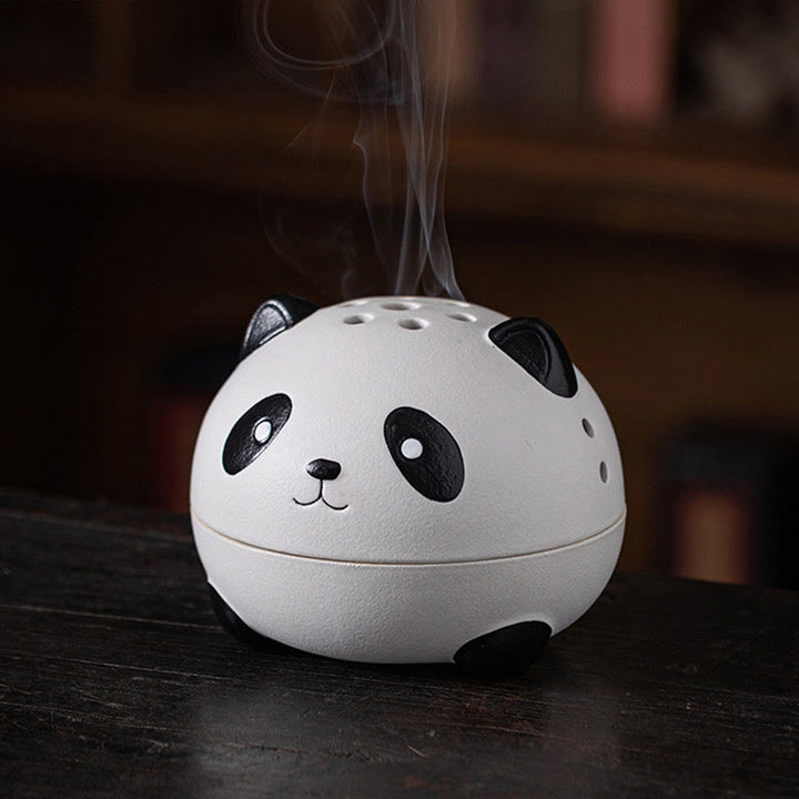 Brûleur d'encens en céramique en forme de panda mignon avec Buddha Stones pour décoration de bureau