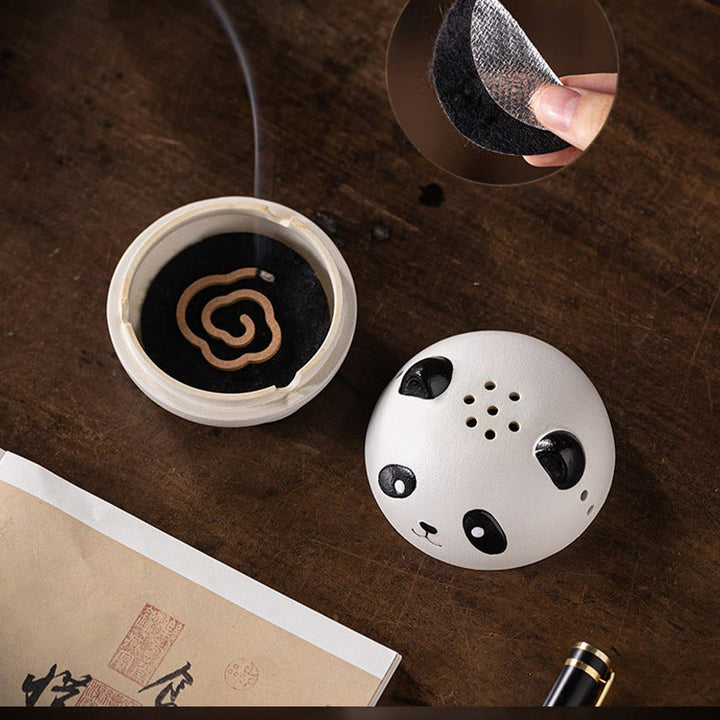 Brûleur d'encens en céramique en forme de panda mignon avec Buddha Stones pour décoration de bureau