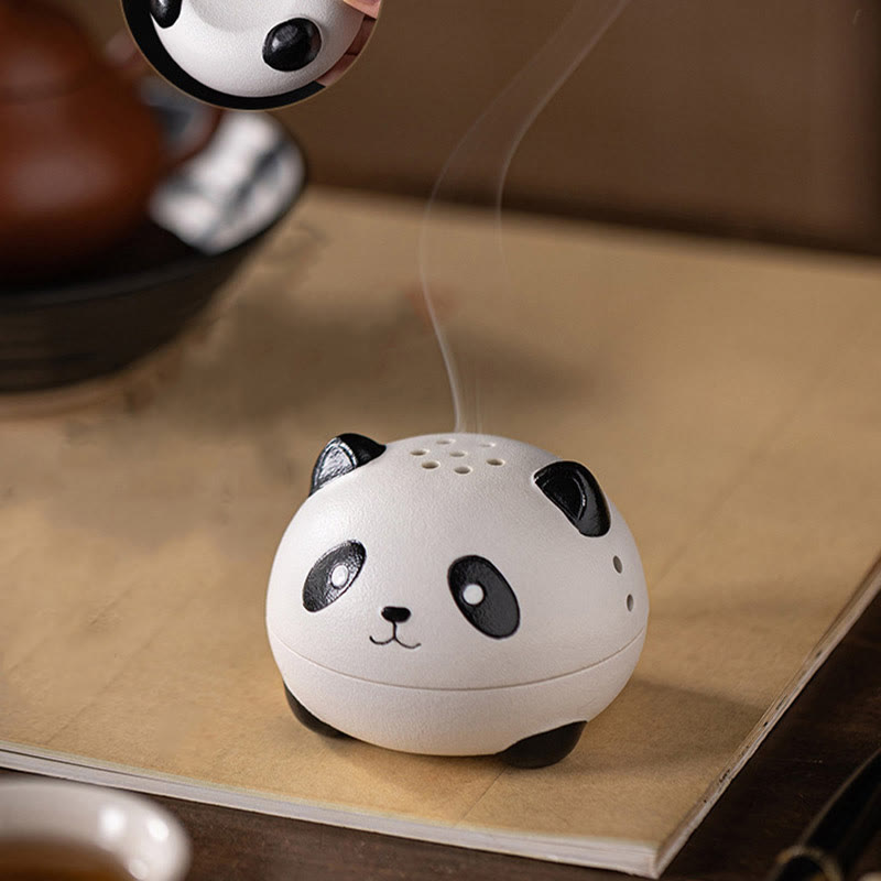Brûleur d'encens en céramique en forme de panda mignon avec Buddha Stones pour décoration de bureau