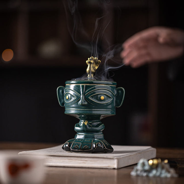 Brûleur d'encens en céramique de guérison en Buddha Stones Sanxingdui Décoration de bureau