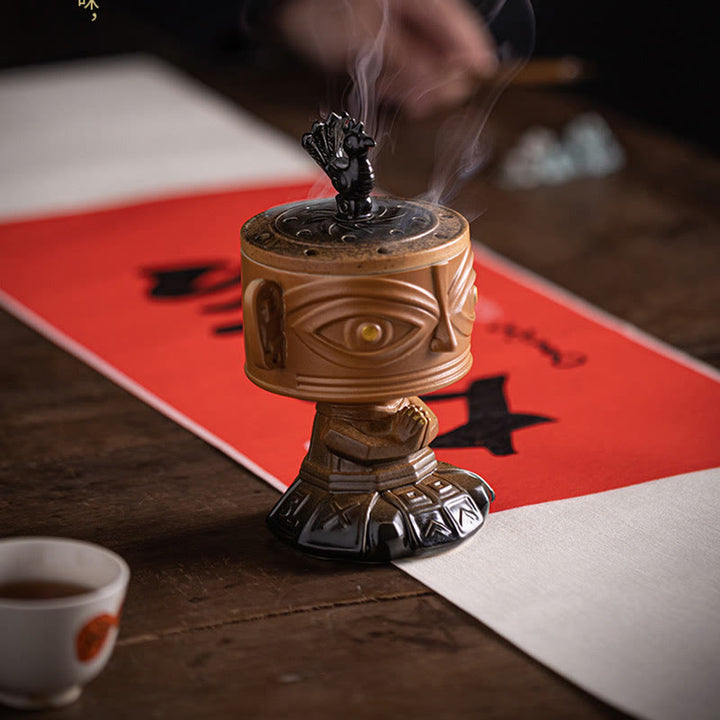 Brûleur d'encens en céramique de guérison en Buddha Stones Sanxingdui Décoration de bureau