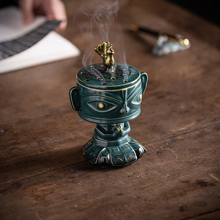 Brûleur d'encens en céramique de guérison en Buddha Stones Sanxingdui Décoration de bureau