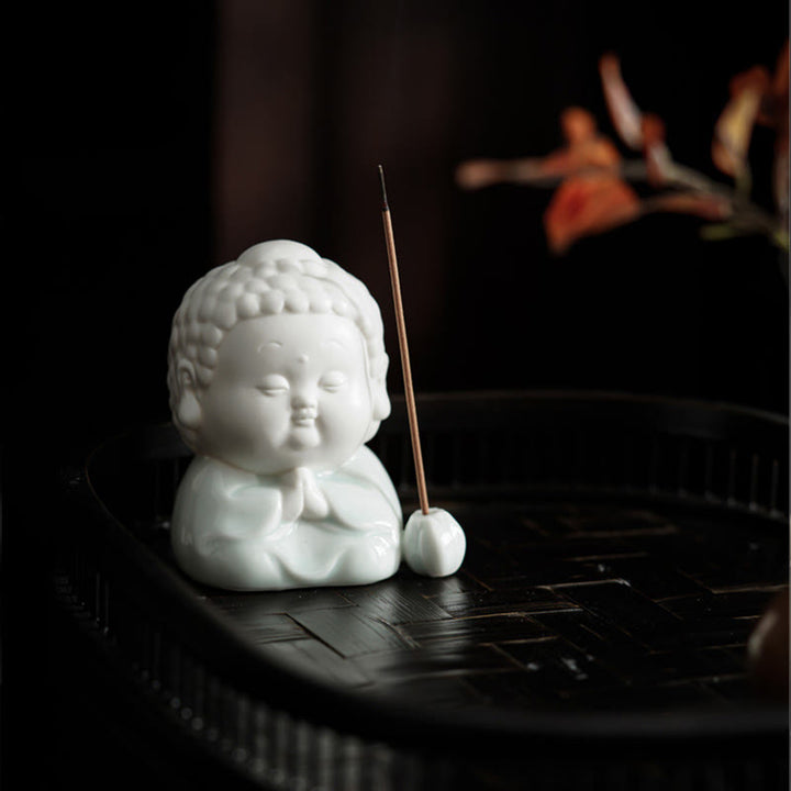 Buddha Stones Bouddha assis debout couché brûleur d'encens de guérison en céramique décoration de bureau