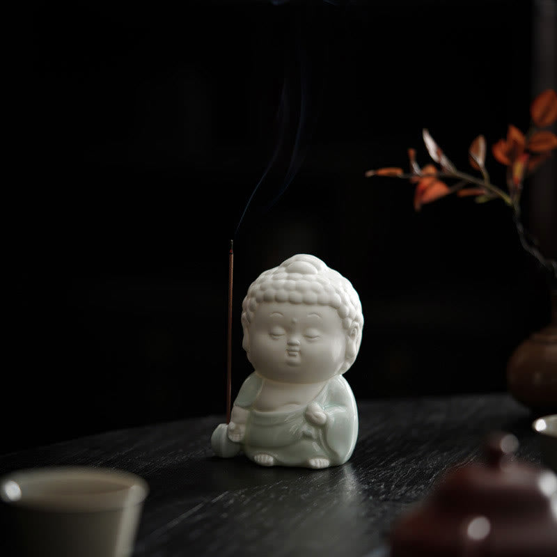 Buddha Stones Bouddha assis debout couché brûleur d'encens de guérison en céramique décoration de bureau