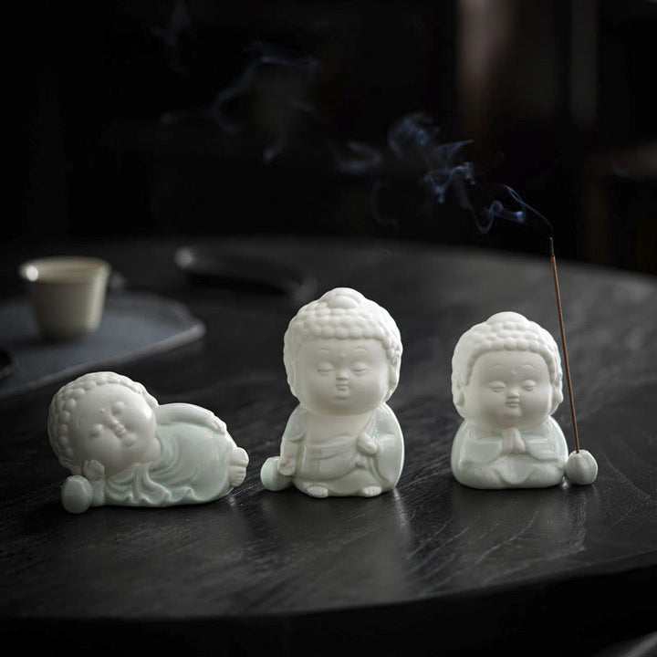 Buddha Stones Bouddha assis debout couché brûleur d'encens de guérison en céramique décoration de bureau