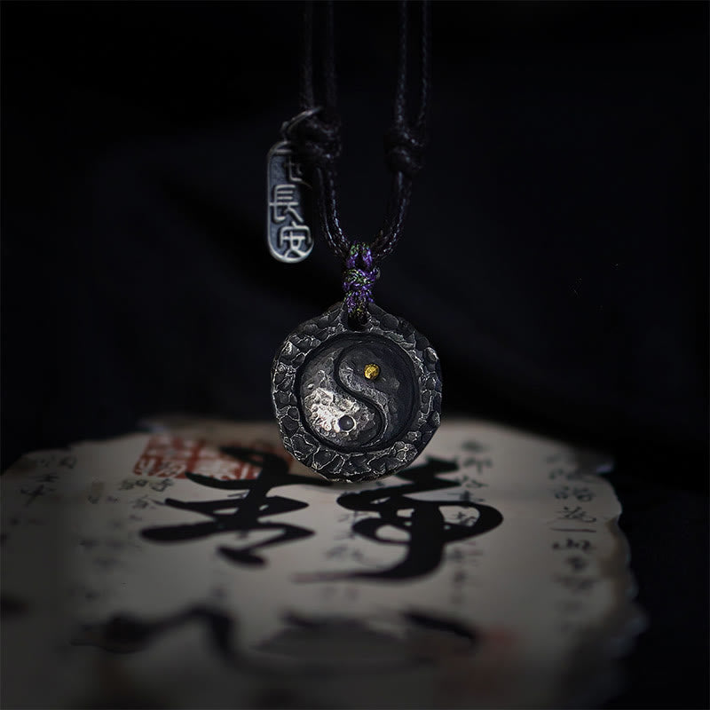 Buddha Stones 999 argent Sterling Tai Chi Yin Yang Design harmonie collier pendentif - YIN YANG en argent sterling 999 (21*23*4mm) - image 0