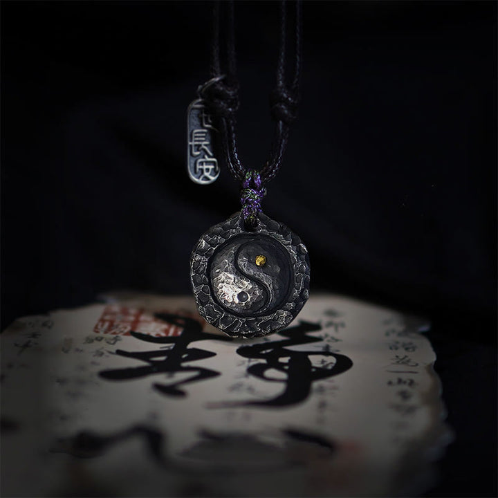 Buddha Stones 999 argent Sterling Tai Chi Yin Yang Design harmonie collier pendentif - YIN YANG en argent sterling 999 (21*23*4mm) - image 0