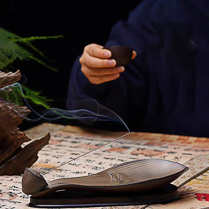 Brûleur d'encens en céramique marron Buddha Stones et gousse de lotus Zen Healing - image 8