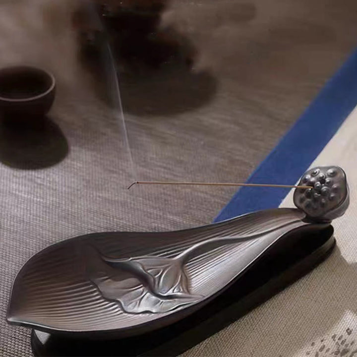 Brûleur d'encens en céramique marron Buddha Stones et gousse de lotus Zen Healing - image 3