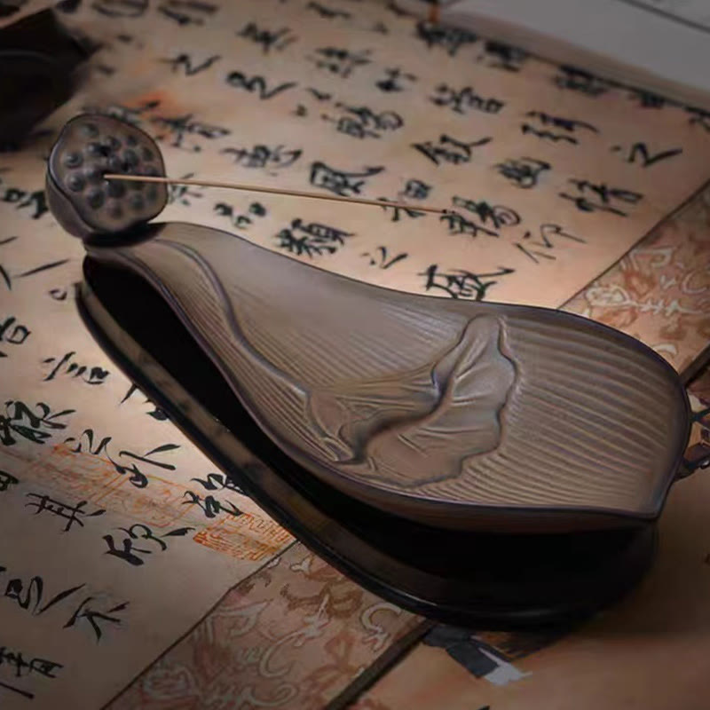 Brûleur d'encens en céramique marron Buddha Stones et gousse de lotus Zen Healing - image 1