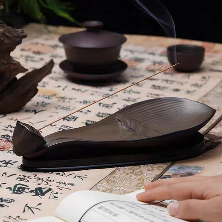 Brûleur d'encens en céramique marron Buddha Stones et gousse de lotus Zen Healing