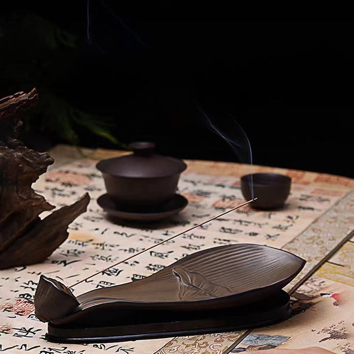 Brûleur d'encens en céramique marron Buddha Stones et gousse de lotus Zen Healing - image 9