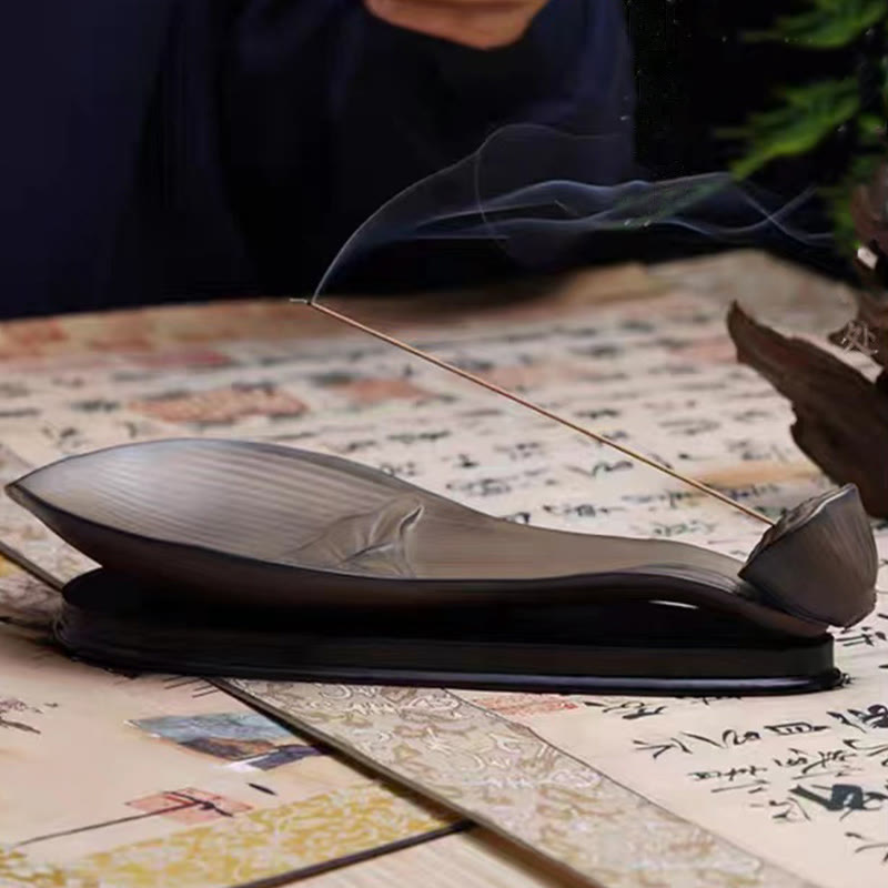 Brûleur d'encens en céramique marron Buddha Stones et gousse de lotus Zen Healing - image 11