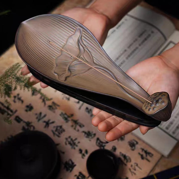 Brûleur d'encens en céramique marron Buddha Stones et gousse de lotus Zen Healing - image 2