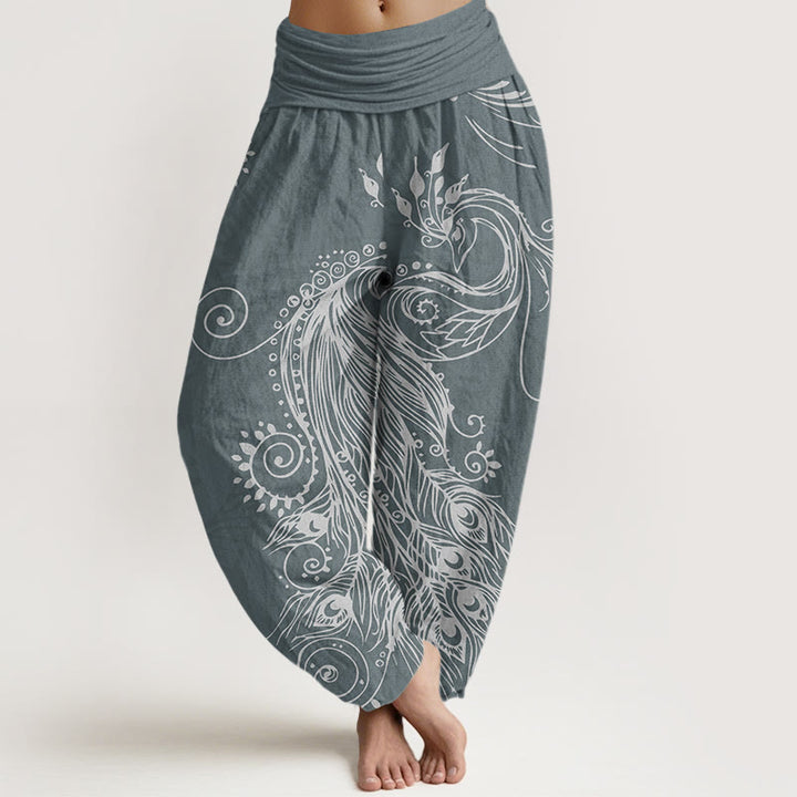 Pantalon sarouel décontracté à taille élastique avec motif paon et Buddha Stones pour femme - Gris ardoise - US22，UK/AU26，EU54 (6XL) - image 4