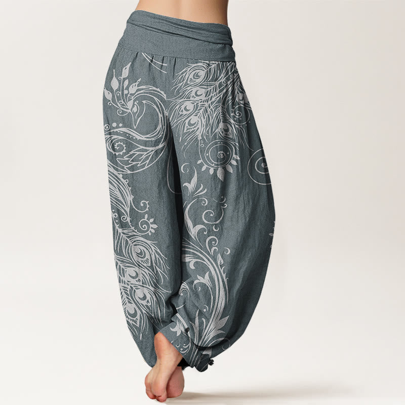 Pantalon sarouel décontracté à taille élastique avec motif paon et Buddha Stones pour femme - image 5