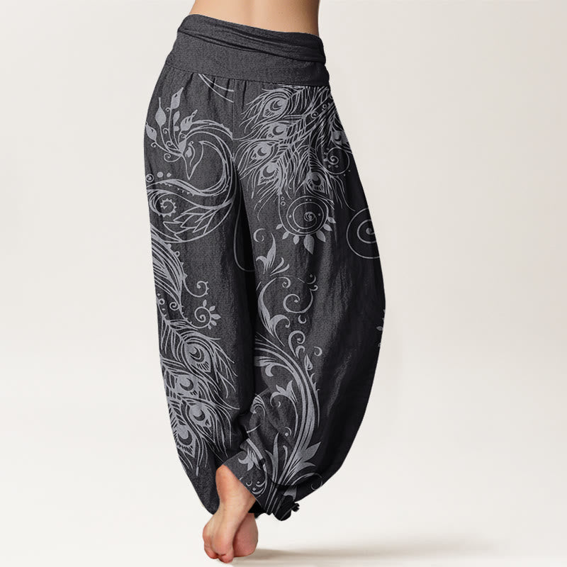 Pantalon sarouel décontracté à taille élastique avec motif paon et Buddha Stones pour femme - image 9