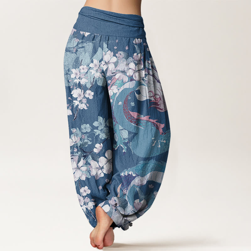 Pantalon Buddha Stones décontracté à taille élastique pour femme avec motif de dragon et de cerisier - image 6