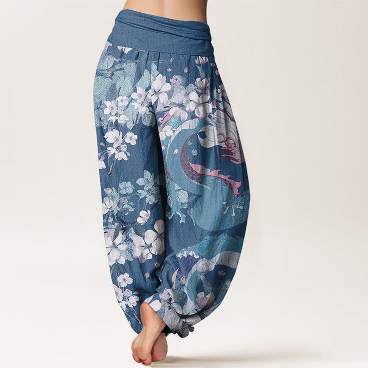 Pantalon Buddha Stones décontracté à taille élastique pour femme avec motif de dragon et de cerisier - image 6