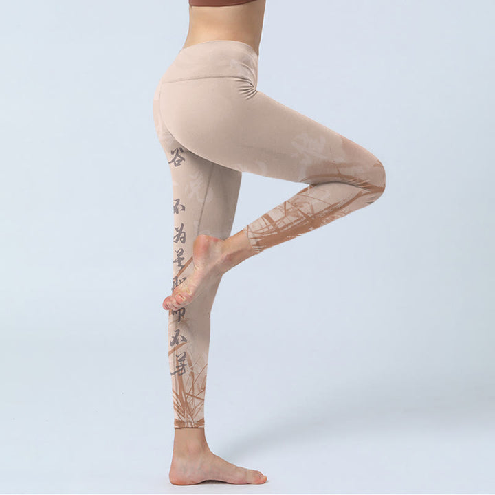 Leggings de sport à imprimé orchidée avec calligraphie Buddha Stones Pantalon de yoga pour femme - image 3