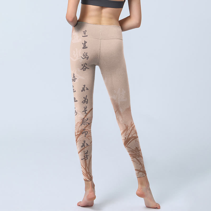 Leggings de sport à imprimé orchidée avec calligraphie Buddha Stones Pantalon de yoga pour femme - image 6