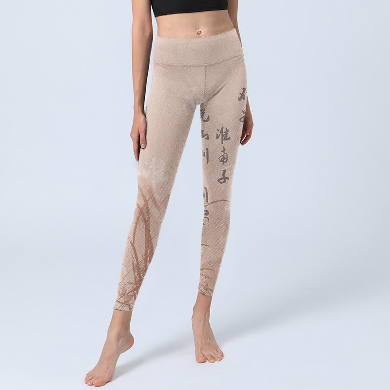 Leggings de sport à imprimé orchidée avec calligraphie Buddha Stones Pantalon de yoga pour femme - image 5