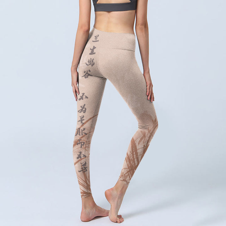 Leggings de sport à imprimé orchidée avec calligraphie Buddha Stones Pantalon de yoga pour femme - image 5