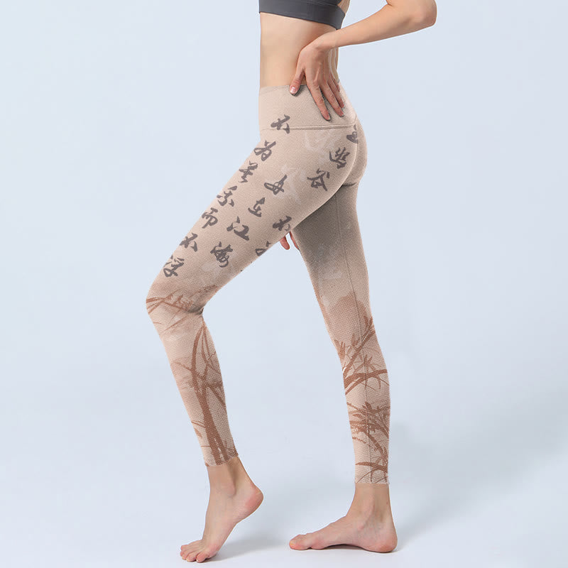 Leggings de sport à imprimé orchidée avec calligraphie Buddha Stones Pantalon de yoga pour femme - image 3