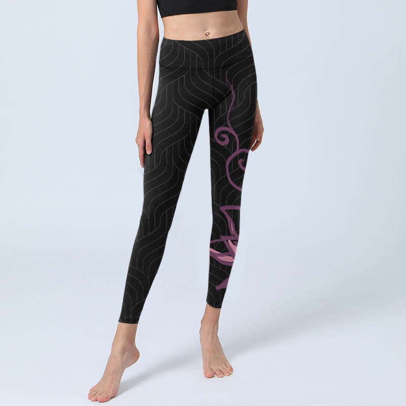 Pantalon de yoga pour femme avec imprimé fleur de lotus noir et rose Buddha Stones - image 6