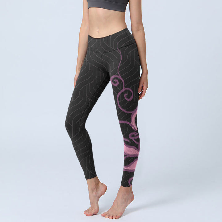 Pantalon de yoga pour femme avec imprimé fleur de lotus noir et rose Buddha Stones - Noir - US18，UK/AU22，EU50 (4XL) - image 0