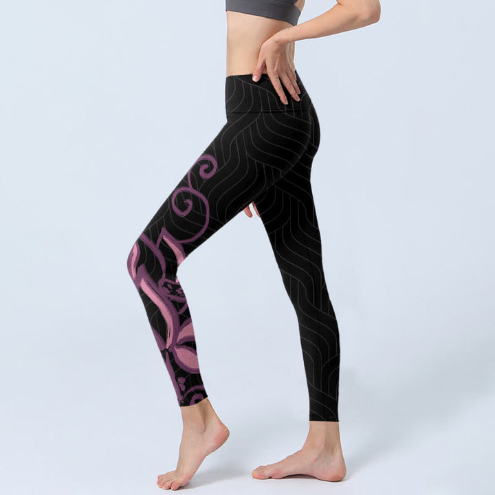 Pantalon de yoga pour femme avec imprimé fleur de lotus noir et rose Buddha Stones - image 2