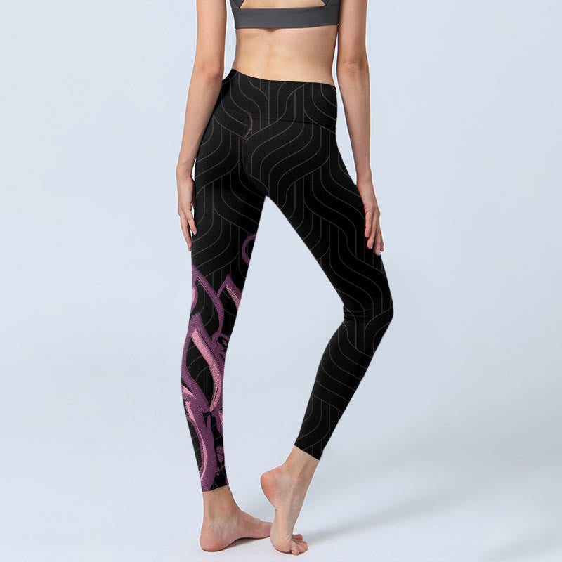 Pantalon de yoga pour femme avec imprimé fleur de lotus noir et rose Buddha Stones - image 4