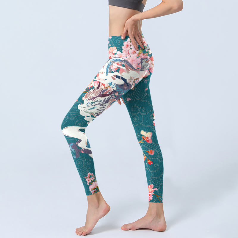 Leggings de sport à imprimé Buddha Stones Dragon Cherry Blossoms Pantalon de yoga pour femme - image 3