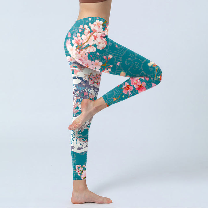 Leggings de sport à imprimé Buddha Stones Dragon Cherry Blossoms Pantalon de yoga pour femme - image 3