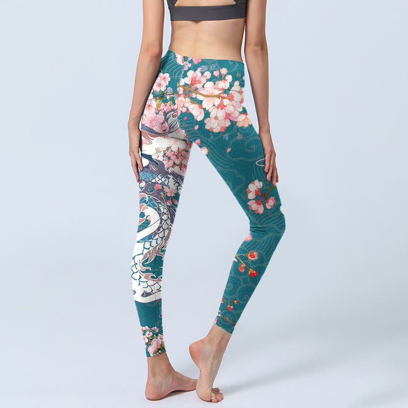 Leggings de sport à imprimé Buddha Stones Dragon Cherry Blossoms Pantalon de yoga pour femme - image 5