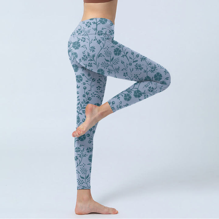 Leggings de sport à imprimé fleurs luxuriantes et plantes de Buddha Stones Pantalons de yoga pour femmes - image 5