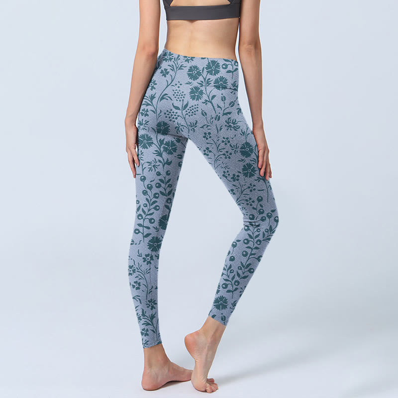 Leggings de sport à imprimé fleurs luxuriantes et plantes de Buddha Stones Pantalons de yoga pour femmes - image 4