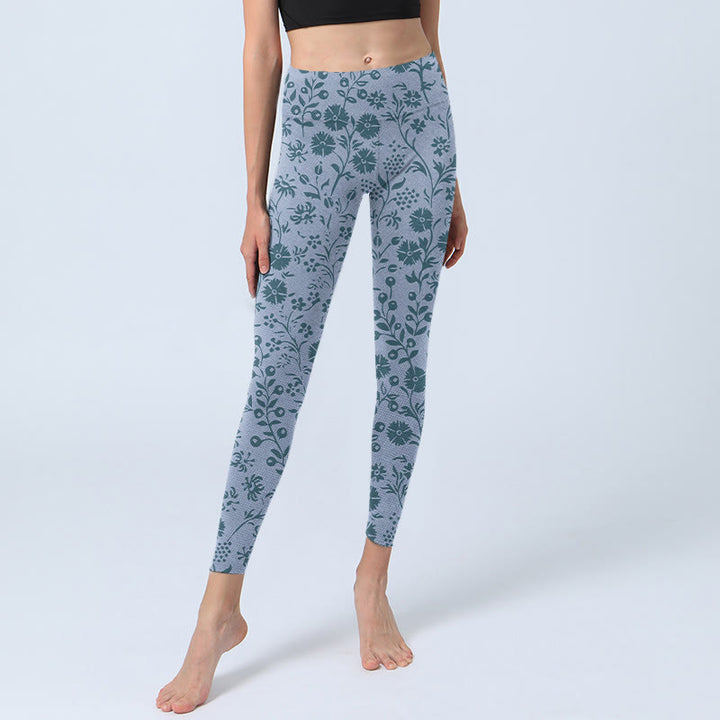 Leggings de sport à imprimé fleurs luxuriantes et plantes de Buddha Stones Pantalons de yoga pour femmes - image 5