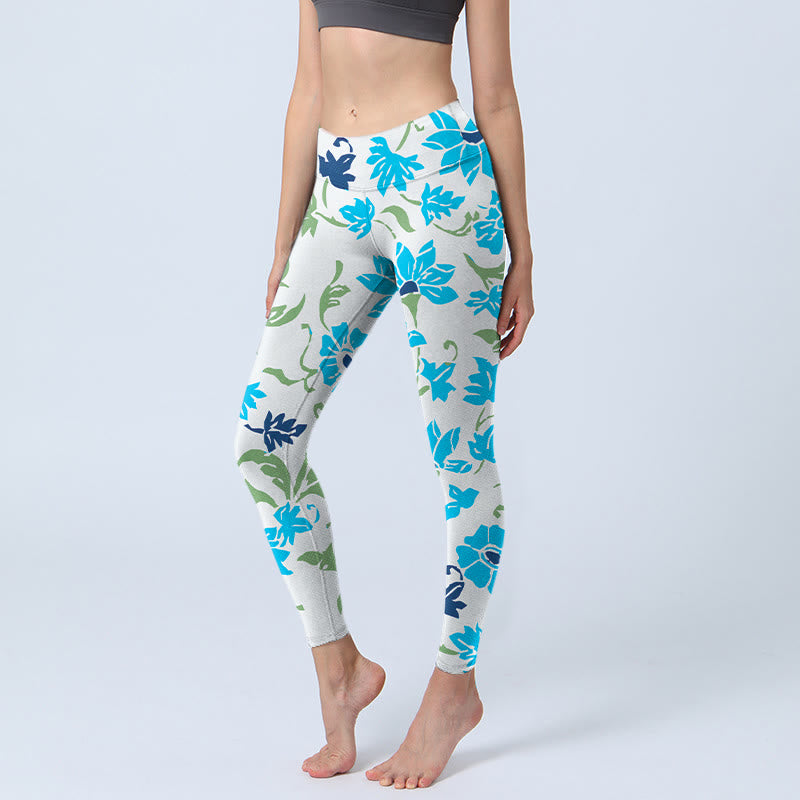 Pantalon de yoga pour femme avec imprimé Buddha Stones Blossom Leaves Gym Leggings - Gris clair - US18，UK/AU22，EU50 (4XL) - image 1