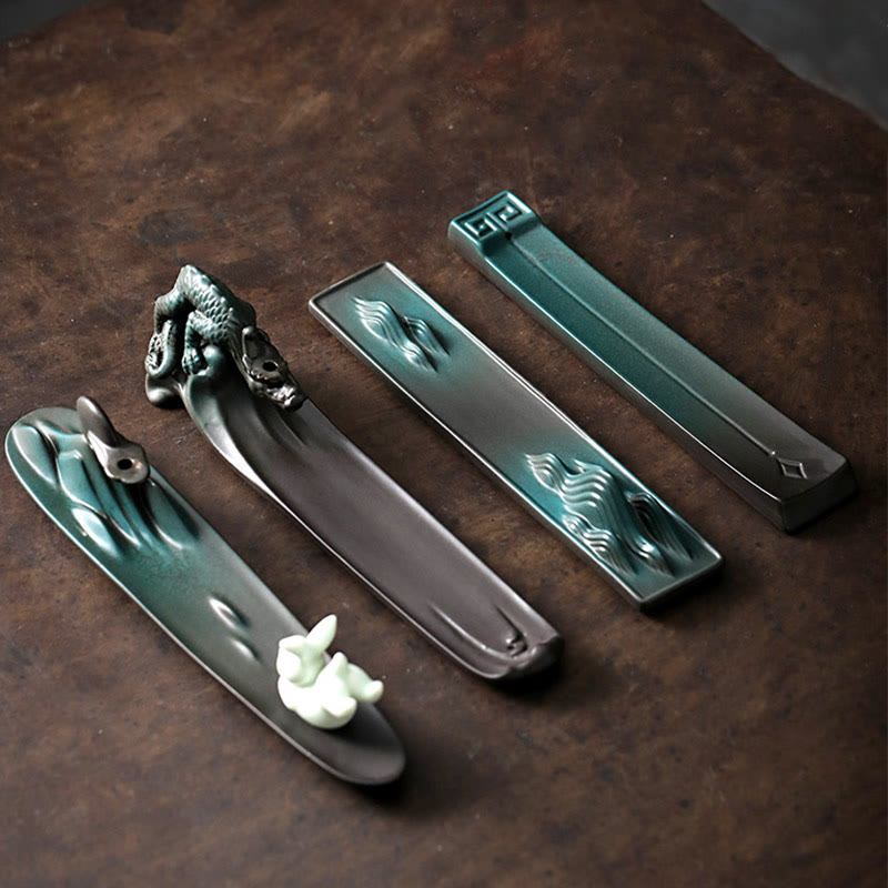 Brûleur d'encens en céramique en forme de bâton de guérison en forme de Buddha Stones de lune et de montagne PiXiu - image 1