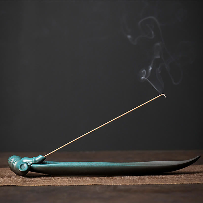 Buddha Stones Trois pierres Vagues Papillon Bambou Guérison Bâton en céramique Brûleur d'encens Décoration - Bambou 26*5,6*2,3 cm - image 15