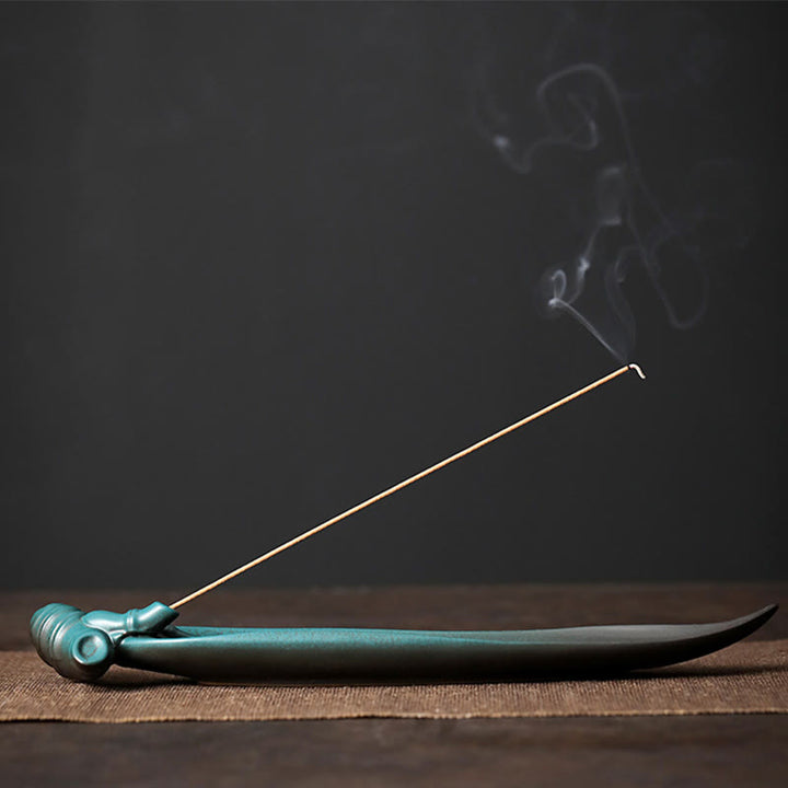 Buddha Stones Trois pierres Vagues Papillon Bambou Guérison Bâton en céramique Brûleur d'encens Décoration - Bambou 26*5,6*2,3 cm - image 15